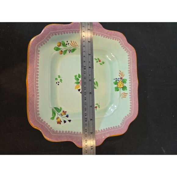 Adams Calyx Ware Hand Painted Lowestoft Square Platter Floral Border England - Picture 10 of 10